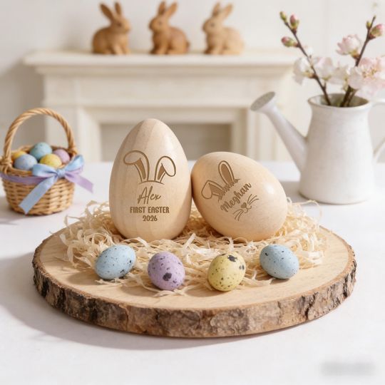 Discover Personalized First Easter Wooden Egg,Custom Bunny Name Engraved Easter Egg,Baby's Easter Keepsake,Easter Basket Stuffer,Newborn Baby Gift