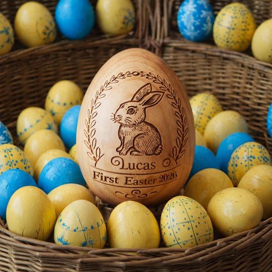 Discover Personalized Musical Wooden Easter Egg Shakers, Custom Egg Cups, Engraved Egg Shaker Kids, Easter Gifts, Baby First Easter