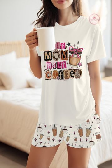 Discover Half Mom Half Coffee Pajama Set, Retro Checkered Mama Print, Coffee Coquette Bow Sleepwear, Leopard Mama, Mothers Day gift, Gift for her