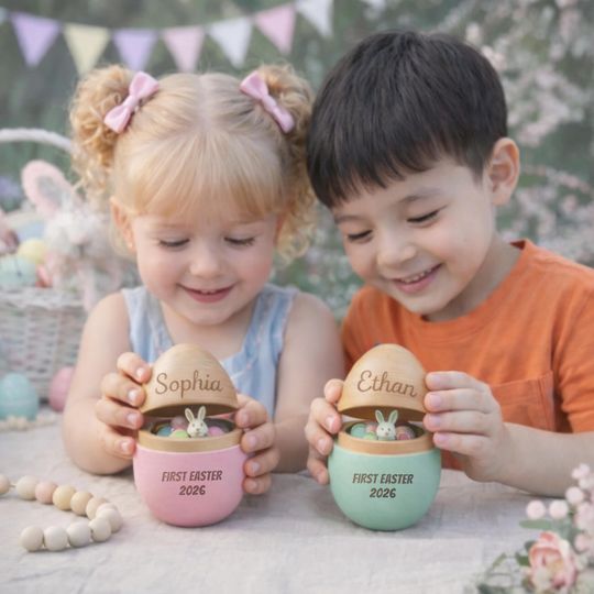 Personalized Wooden Easter Egg Shakers, Engraved Egg Shaker for Kids, Musical Instrument, Easter Gift, Baby First Easter