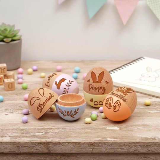 Discover Personalized Wooden Easter Egg Keepsake - First Easter Gift, Baby Keepsake, Engraved Name Baby's First Easter Gift, Fillable Surprise Egg