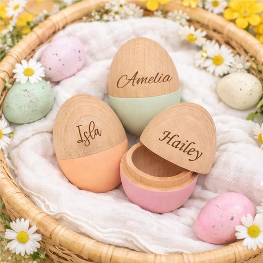 Personalized Wooden Easter Egg, Hollow Fillable Egg Keepsake, Custom Kids Easter Gift, Easter Basket Stuffer, 1st Easter Baby Keepsake