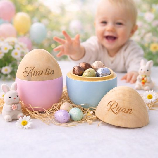 Personalized Name Wooden Easter Egg, Easter Color Egg Gift Custom Kids Easter Gift, Easter Basket Stuffer, Easter Baby Keepsake
