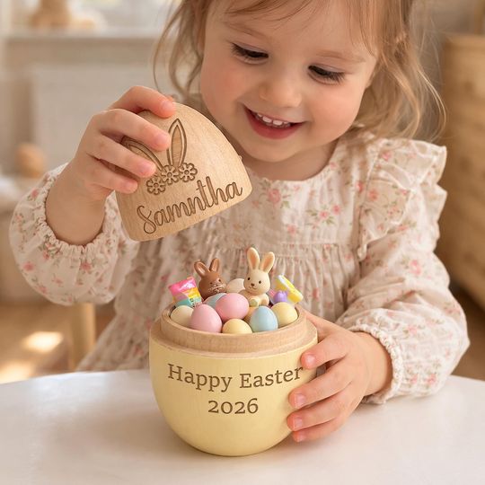 Discover Custom Fillable Hollow Keepsake for Kids, Name Wooden Easter Egg, Personalized 1st Easter Basket Stuffer, Toddler Easter Gift 2026