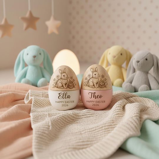 Personalized Wooden Easter Egg,Hollow Fillable Keepsake,Custom Name Easter Gift,Cute 1st Easter Basket Stuffer,Play Kitchen Toy Egg,Newborn
