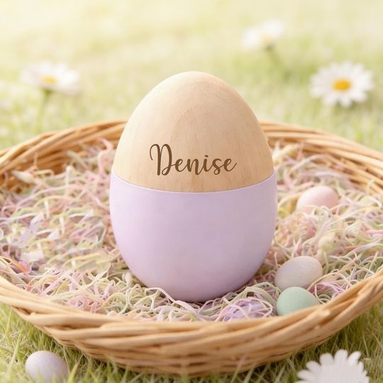 Discover Custom Name Wooden Easter Egg, Fillable Hollow Keepsake for Kids, Engraved Easter Egg, Toddler Basket Stuffer, Baby First Easter Gift
