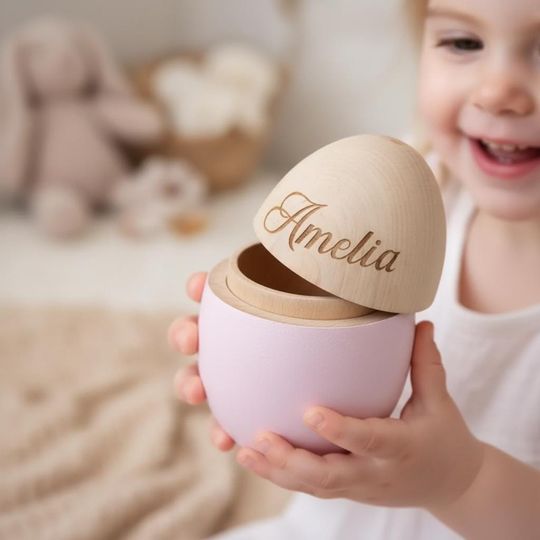 Personalized Wooden Easter Egg Keepsake - First Easter Gift, Baby Keepsake, Engraved Name Baby's First Easter Gift