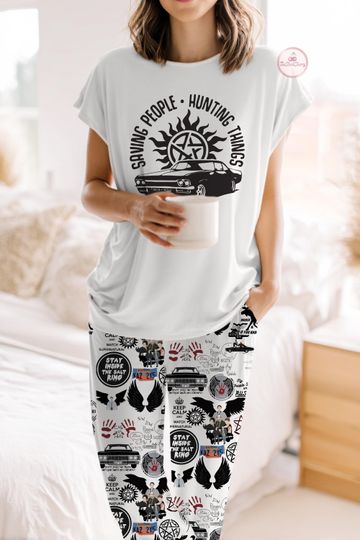 Supernatural Pajama Set, Fantasy TV Show Sleepwear, Movies Pajamas, Cozy Lounge Set for Women, Cute Demon Hunter PJs, Family matching