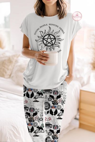 Supernatural Pajama Set, Fantasy TV Show Sleepwear, Movies Pajamas, Cozy Lounge Set for Women, Cute Demon Hunter PJs, Family matching
