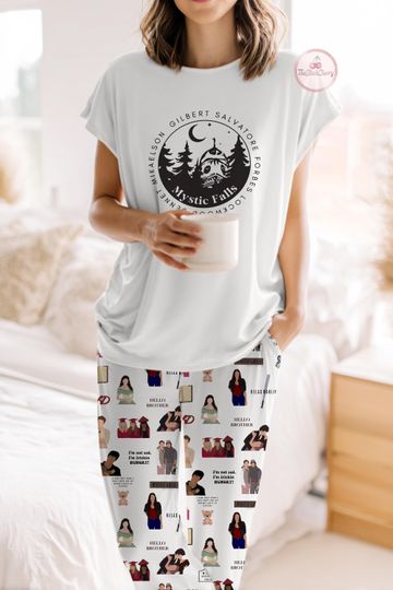 Discover Vampire Diaries Pajamas Set,Vampire Diaries T-Shirt And Pant, Vampire Diaries Move Pjs,Mystic Falls Tee, Vampire Diares clothes,gift for her