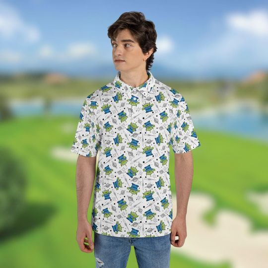 Discover Alien Toy Story All Over Print Polo Shirt, Little Green Men Pattern Mens Short Sleeve Collar Shirt, Pizza Planet Fan Gift