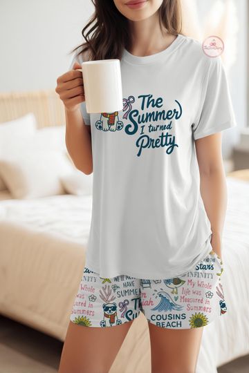 Discover The Summer I Turned Pretty Pajama Set  Beach Vibes Sleepwear  Lounge Set for Women, Romantic Summer Pajamas Set