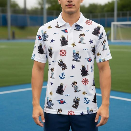Discover Star Wars Disney Cruise Line Polo Shirt, Sailor Darth Vader and Leia Nautical All Over Print Men's Collar Shirt