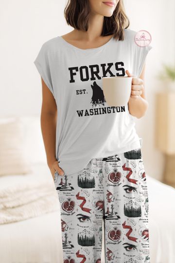 Twilight Saga Pajama Set,Team Edward Jacob Sleepwear,Vampire Saga Sleepwear,Movies pajamas,Hoa Hoa Hoa Pajamas set,Cozy Lounge Set for Women