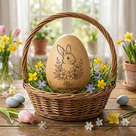 Personalized Wooden Easter Egg, Custom Name Easter Egg, My First Easter Day, Egg Shaker Kids, Easter Gifts, Baby First Easter