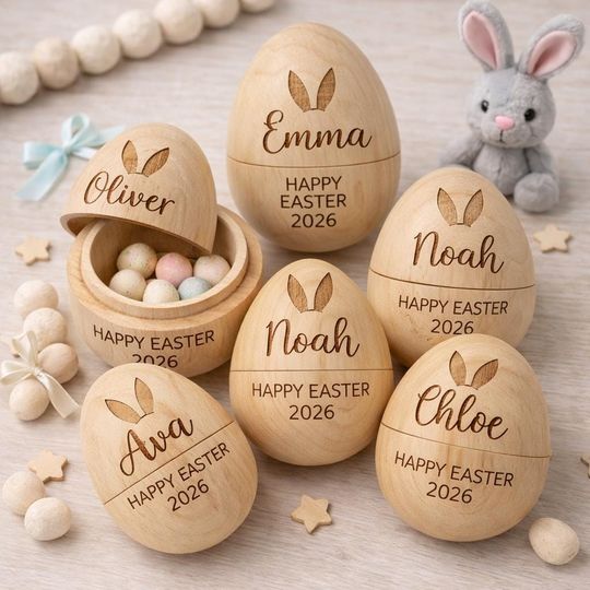 Discover Custom Name Wooden Easter Egg, Fillable Hollow Keepsake for Kids, Personalized 1st Easter Basket Stuffer, Toddler Easter Gift 2026