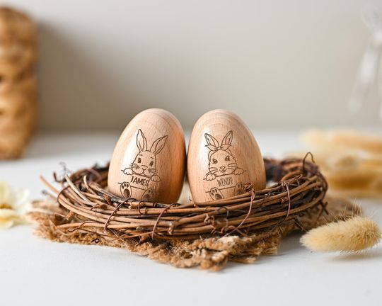Personalised Easter Egg Shakers, Easter Wooden Musical Egg, Custom Easter Gifts for Baby, Kids Musical Instrument, Baby First Easter Gifts