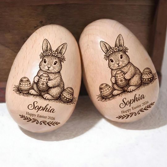 Personalized Wooden Easter Egg Shaker  Bunny Keepsake for Kids
