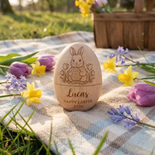 Personalized Wooden Easter Egg, Fillable Keepsake, Custom Name Gift, Baby's First Holiday