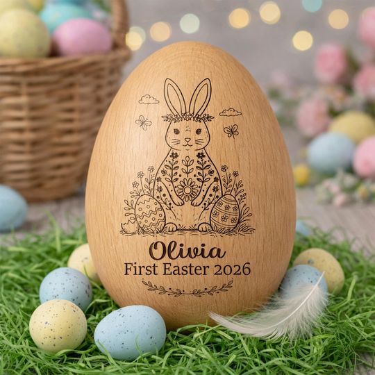 Discover Personalized Wooden Easter Egg, Engraved Bunny Keepsake, Baby First Easter Decor
