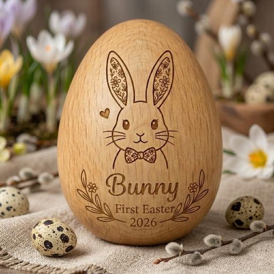 Discover Personalized Wooden Easter Egg Shaker, Custom Baby First Easter 2026 Gift, Engraved Musical Egg for Toddlers, Montessori Wooden Toy