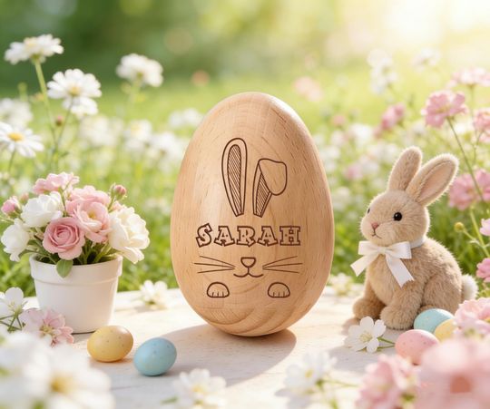 Personalized Wooden Easter Egg Shaker,Custom Wood Egg,Kids Musical Egg,Baby Easter Rattle Toy,1st Easter Gifts for Kids,Easter Spring Decor