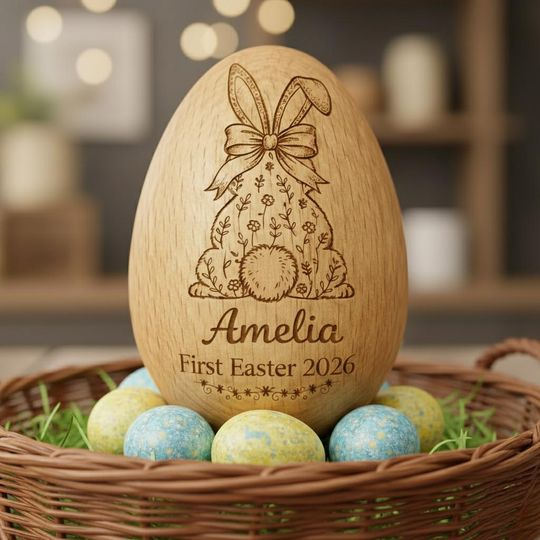 Personalized Wooden Easter Egg, Easter Egg with Name, Newborn Keepsake, Nursery Decor, Baby Room Easter Decoration, Kids Easter Gift