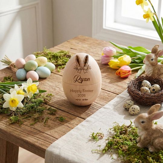 Personalized Wooden Easter Egg Shaker, Custom Egg Cup Toy, Baby First Easter Gift, Montessori Musical Toy, Easter Basket Filler