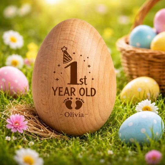 Personalized Wooden Easter Egg  My First Easter Baby Gift  Custom Name Easter Basket Filler  Baby Keepsake