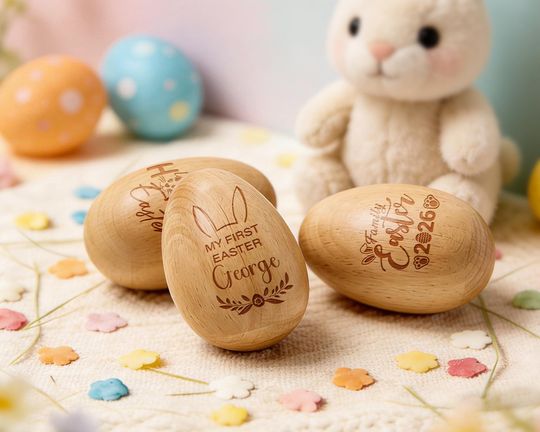 Personalized Wooden Egg Shaker, Custom Name Easter Egg, Easter Basket Gift, Baby First Easter, Egg Hunt, Montessori Baby Rattle
