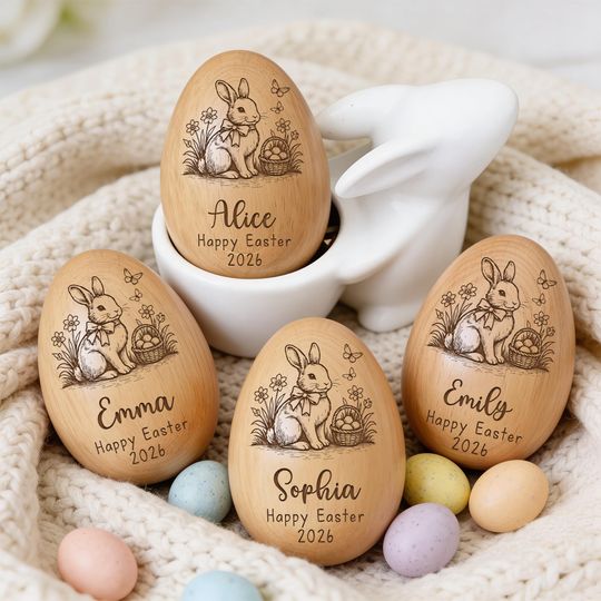 Personalized Wooden Easter Egg Bunny  Custom Name Easter Egg  Fillable Easter Basket Stuffer