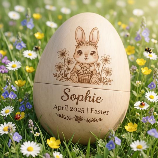 Discover Personalized Fillable Wooden Easter Egg, Custom Name Engraved Hollow Egg 2026, Baby First Easter Keepsake Gift, Toddler Basket Stuffer Decor