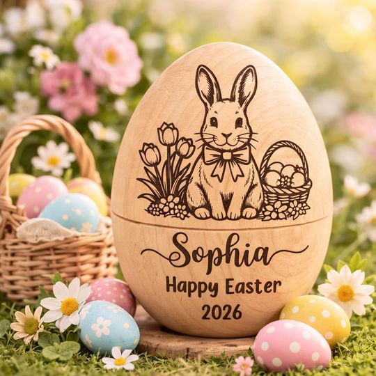 Personalized Easter Fillable Wooden Egg, Hollow Egg Keepsake, Easter Gift, Baby First Easter Keepsake Gift, Play Kitchen Toy Egg