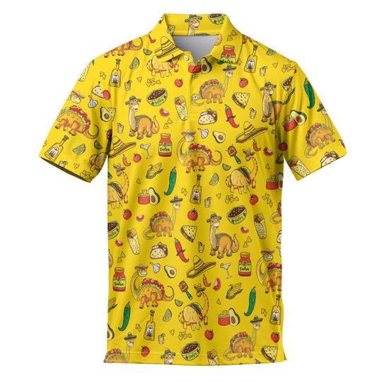 Discover Dinosaur Taco Polo Shirt, Funny Taco Golf Shirt, Cinco de Mayo Gift for Men