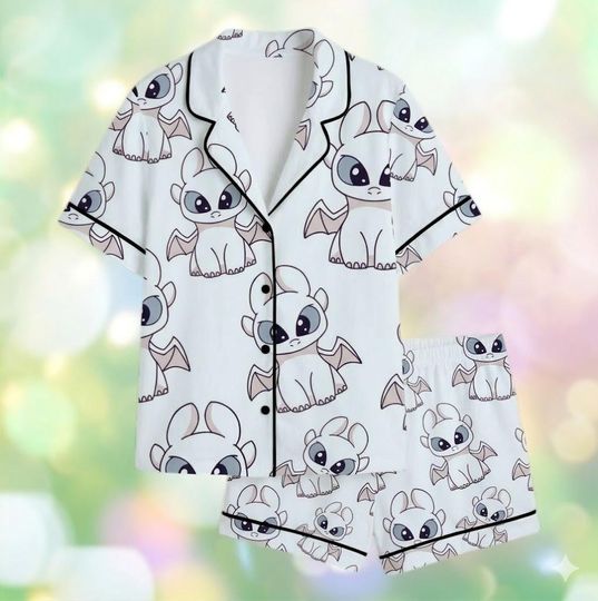 Discover Women's Dragon Print Pajama Set, Short Sleeve Sleepwear