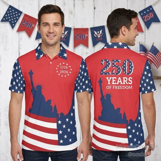 Vintage America 1776-2026 Polo, Retro Patriotic 250 Years Of Liberty Shirt, Classic USA Anniversary Polo, Nostalgic 4th Of July Apparel