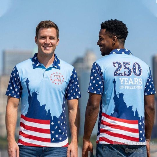 Discover Statue Of Liberty Polo Shirt, 250 Years Of Freedom 1776 2026, 4th Of July Patriotic Polo, American Flag Heritage Tee, Independence Day Gift