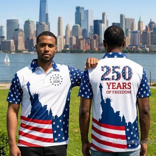 America 1776-2026 Polo, 250 Years Of Liberty Shirt, USA 250th Anniversary Polo, Patriotic Statue Of Liberty Tee, 4th Of July Polo Shirt