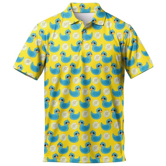 Discover Men's Duck Golf Polo Shirt, Tropical Hawaiian Print, Vintage Summer Casual Wear
