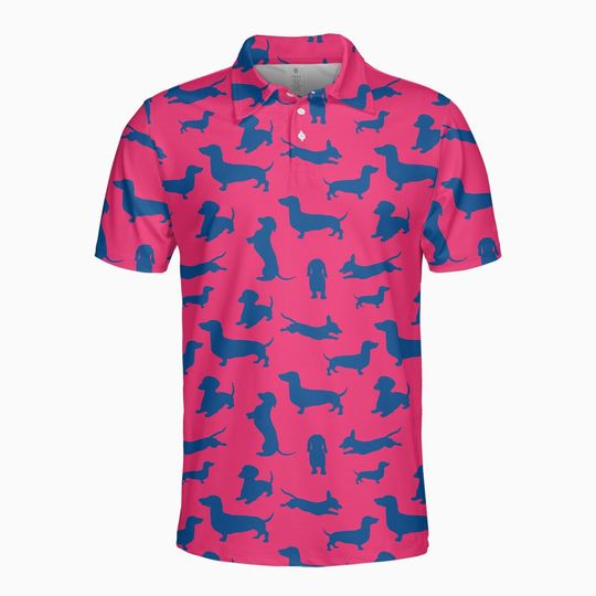 Discover Dachshund Pink Golf Shirts Polo For Men Golfer Polos Mens Dog Shirts Short Sleeve Button Up Shirt