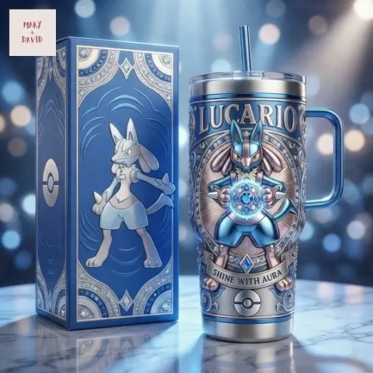 Lucario Shine With Aura Tumbler 40 oz with Handle
