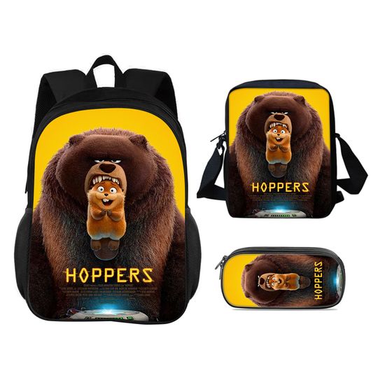Discover Hoppers Cartoon Movie 3Pcs Set Backpack Student School Shoulder Bag Pencil Bags Travel Backpack Children Birthday Gift