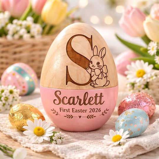 Discover Personalized Wooden Easter Eggs, Custom Name Engraved Hollow Egg Keepsake, Easter Basket Stuffer for Kids