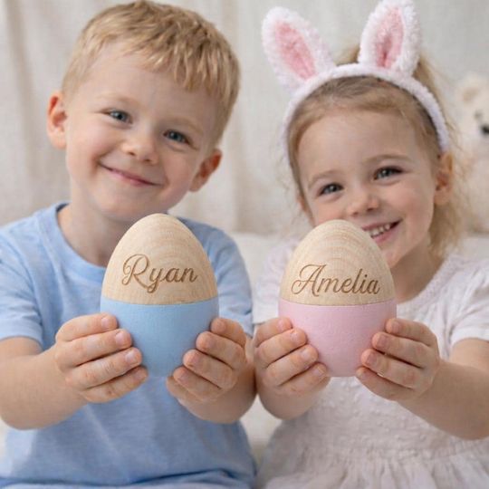 Discover Personalized Wooden Easter Egg, Custom Kids Name Baby Keepsake Gift