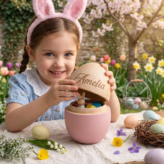 Personalized Wooden Easter Egg, Custom Kids Name Baby Keepsake Gift