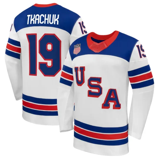 Discover Men's #19 Tkachuk White 2026 Away Replica Hockey Jersey
