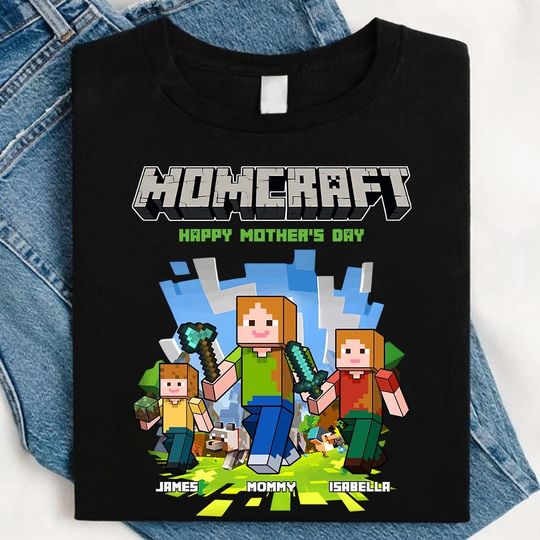 Discover Personalized MomCraft Shirt, Best Mom Ever Shirt, Mom Gaming Shirt, Happy Mother's Day Gift, Funny Shirt For Mom, Trending Game Unisex Tee