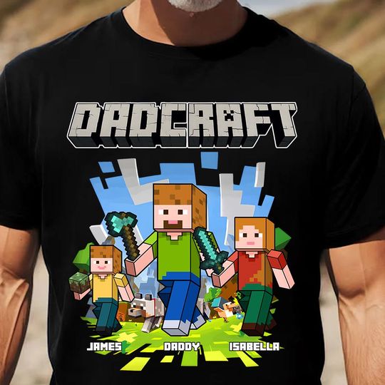 Discover Personalized DadCraft Shirt, Best Dad Ever Shirt, Dad Gaming Shirt, Happy Father's Day Gift, Funny Shirt For Dad, Trending Game Unisex Tee