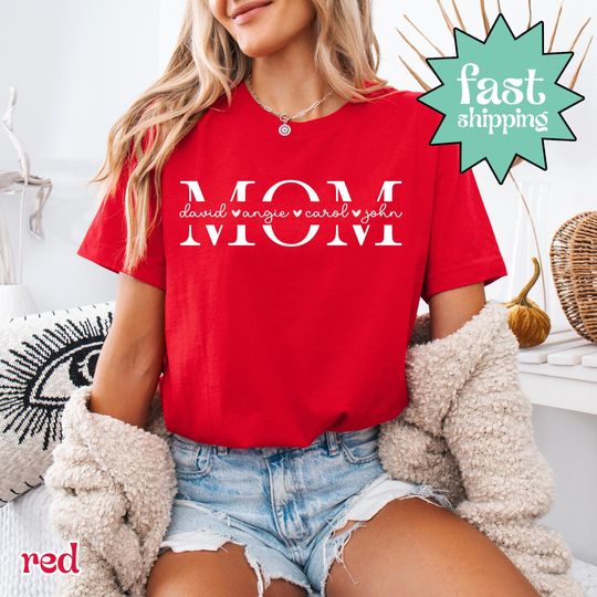 Discover Comfort Colors Custom Mom Shirt, Personalized Mama Gift, Mother's Day Shirt, Custom Name Shirt, Children Name Mom Shirt, Best Mom Shirt