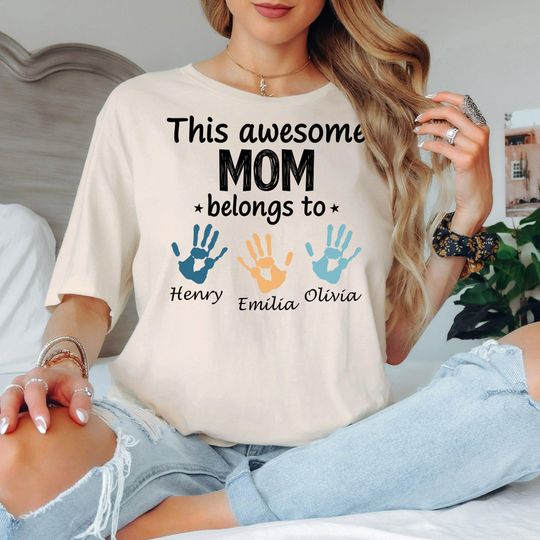 Discover Personalized Mom Shirt With Kids Names, This Awesome Mom Belongs To Custom Names Tee, Mother Gift Tee, Custom Family T-Shirt, Mama Tee